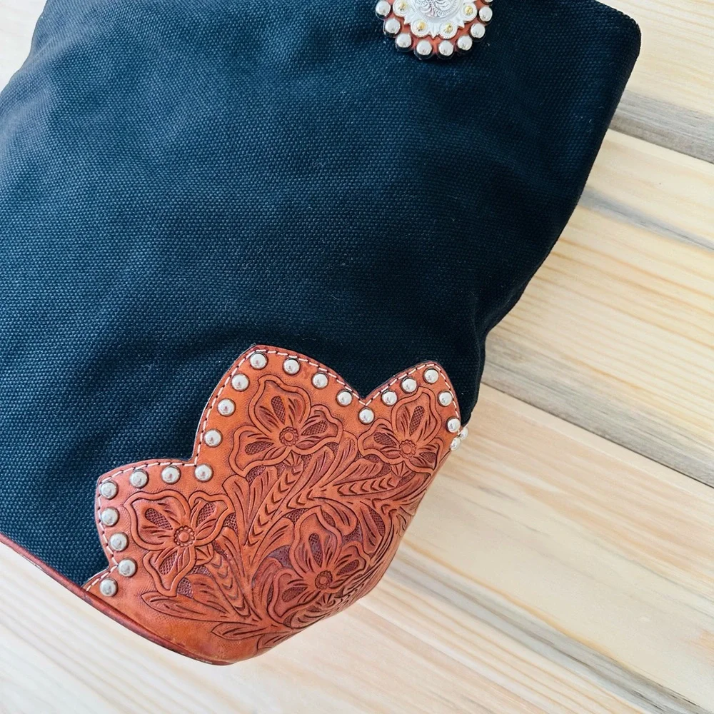 Black and brown western tote with leather acents